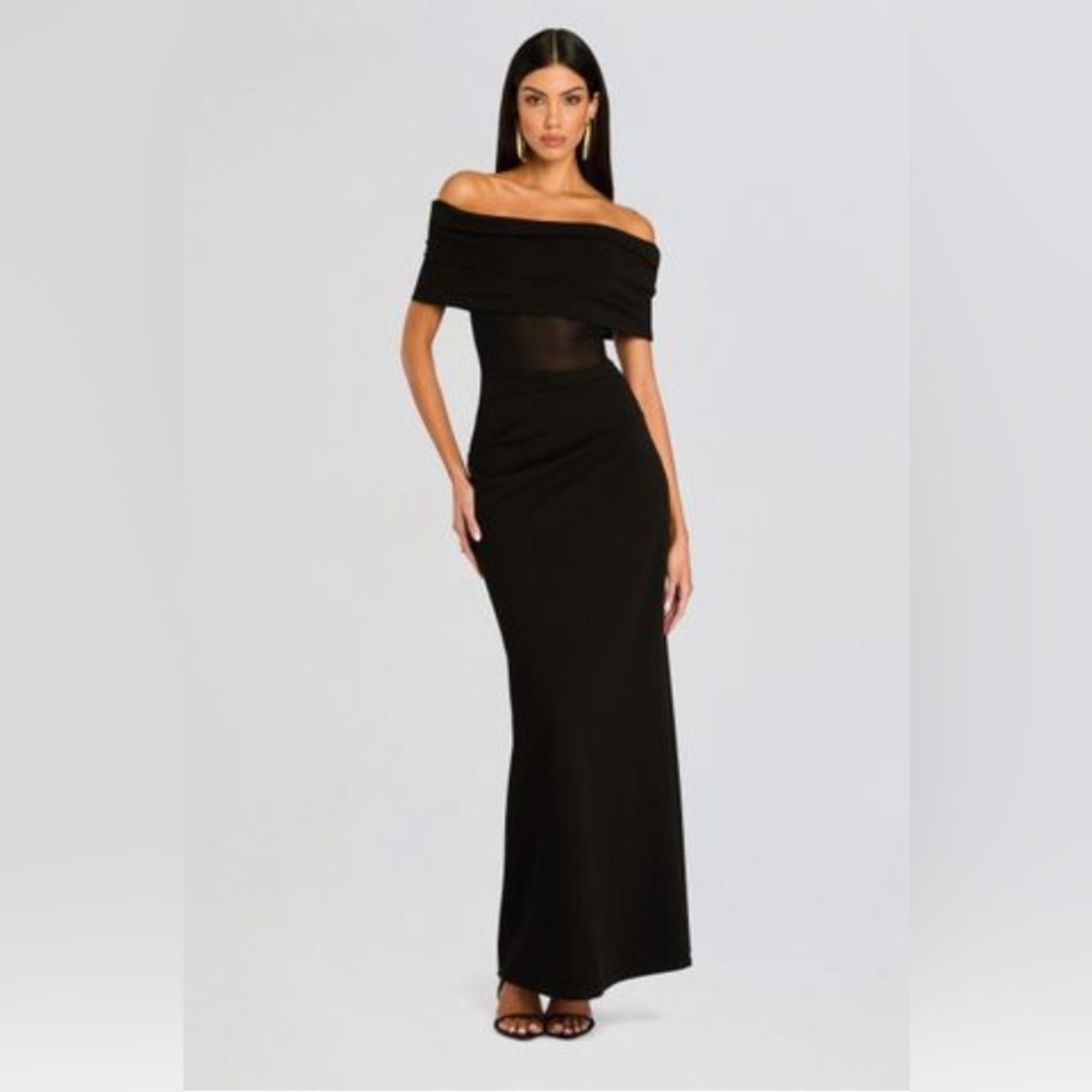 SER.O.YA Black Asymmetrical Off-Shoulder Gown
